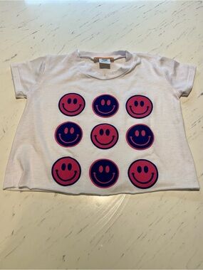 Tweenstyle White Tee with Pink & Navy Smiley Grid